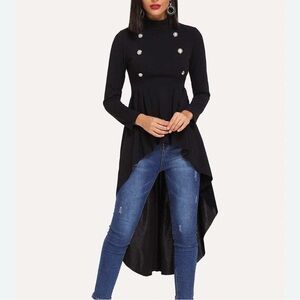 Black High-Low shirt with Button Accents